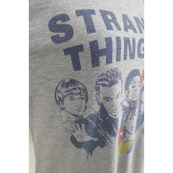 Stranger Things Show Characters Women's Heather Gray Jersey Stripe T-Shirt SZ U - Picture 2 of 8